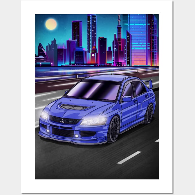 Mitsubishi Lancer Evolution 8 Cyberpunk city Wall Art by Guyvit